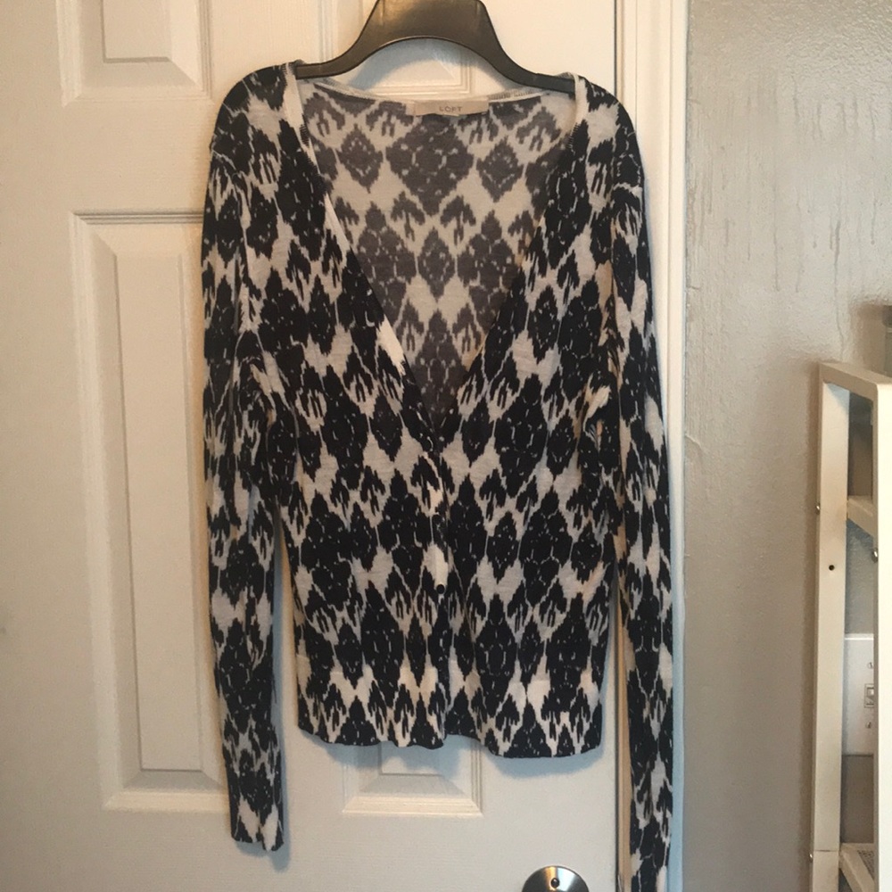 Navy blue and white ikat print cardigan